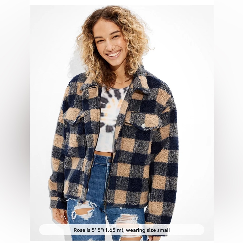 American Eagle Plaid Sherpa Zip Up Jacket Size Small Great Condition
